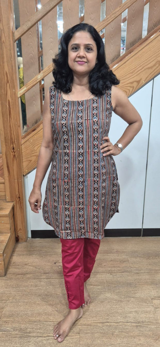 Black Ajrakh Knee Length Kurta