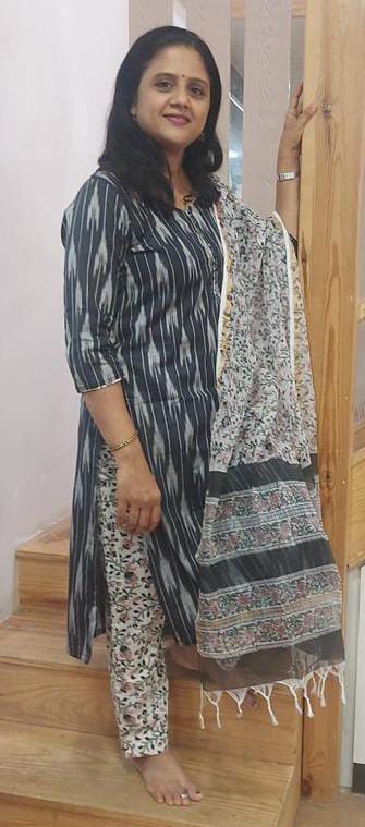 Black Handloom Ikkat Cotton Full Suit with Dupatta