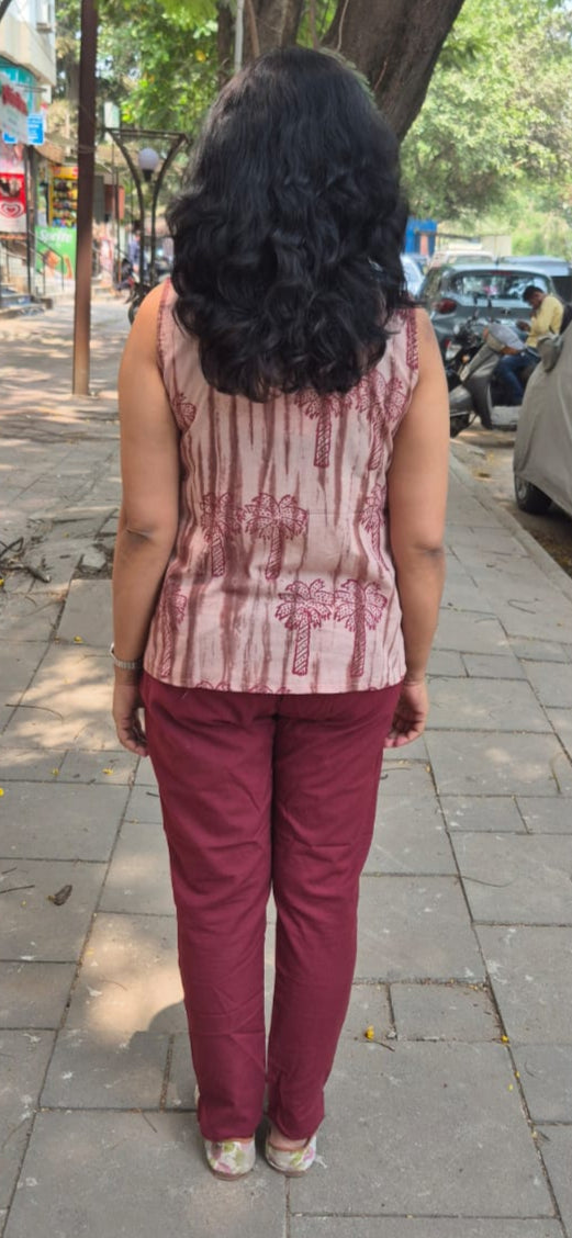 Cocoa Hand Block Dabu Printed short top