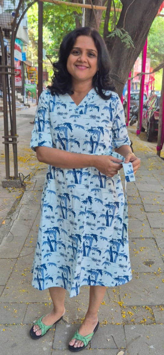 Blue Pure Cotton Printed One Piece