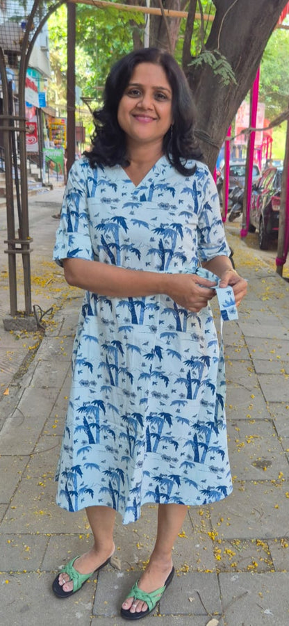 Blue Pure Cotton Printed One Piece