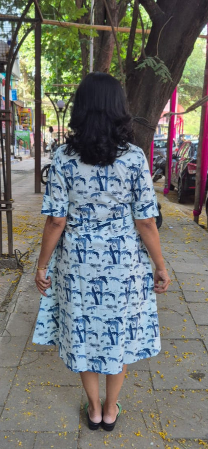 Blue Pure Cotton Printed One Piece