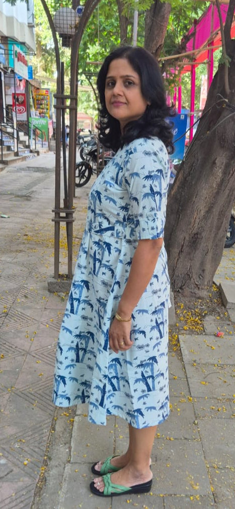 Blue Pure Cotton Printed One Piece