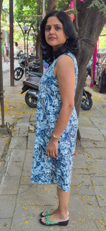 Blue Printed Sleeveless One Piece