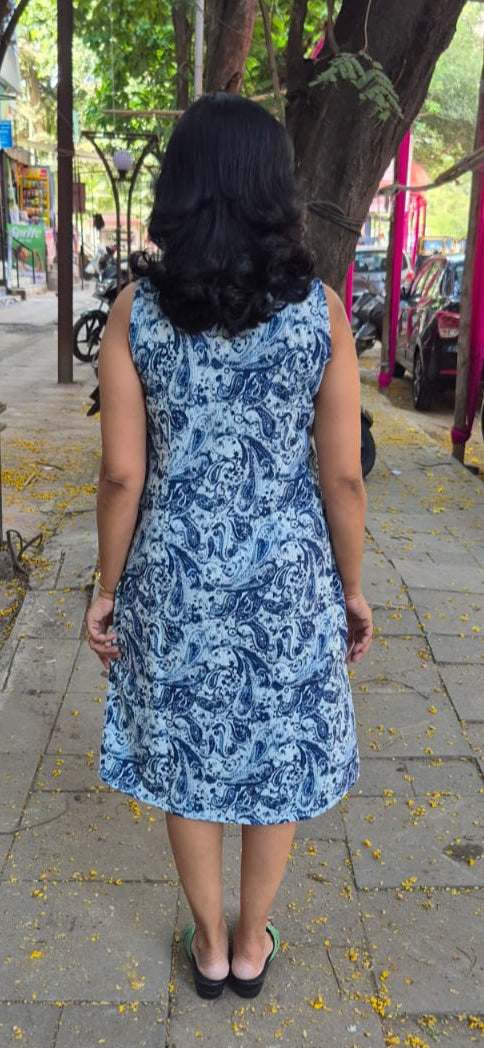 Blue Printed Sleeveless One Piece