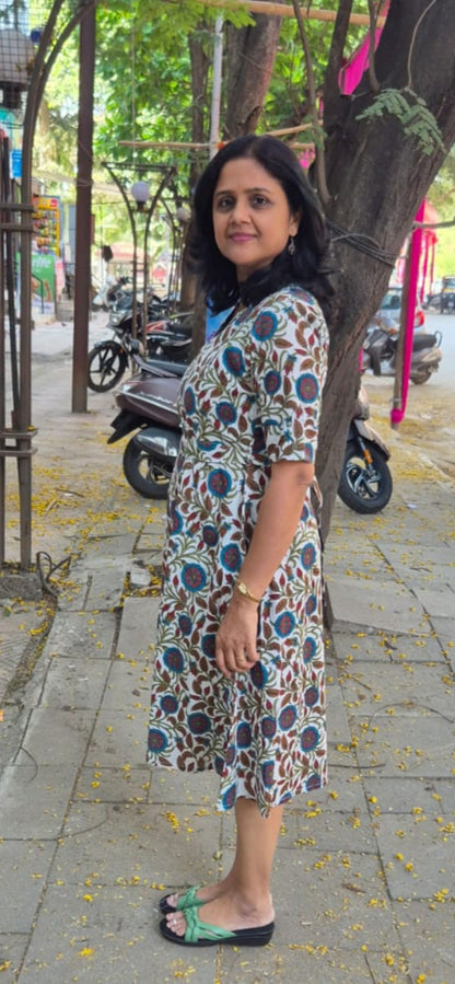 White Pure Cotton Knee Length One Piece