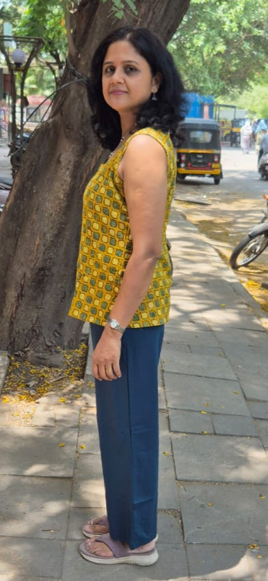 Mustard Yellow Hand block Kantha Cotton Short Top