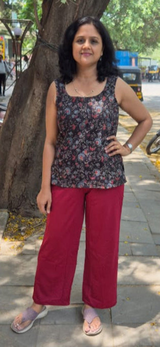 Black  Hand block Kantha Cotton Short Top