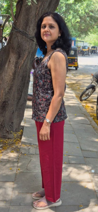 Black  Hand block Kantha Cotton Short Top