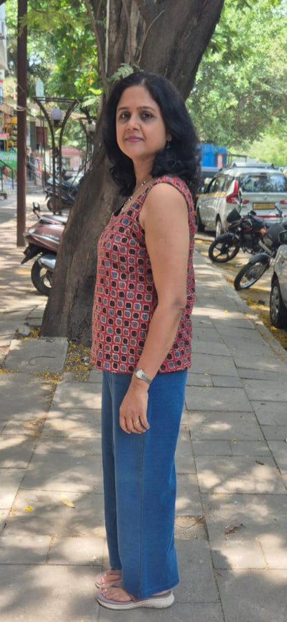 Maroon Hand block Kantha Cotton Short Top