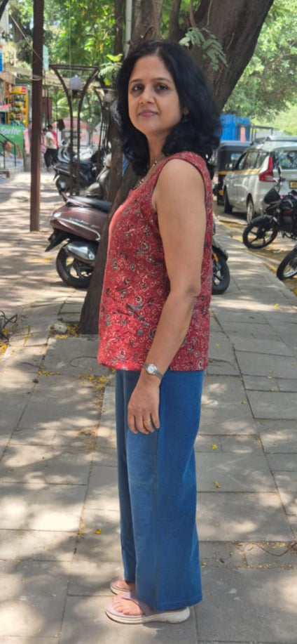 Maroon Hand block Kantha Cotton Short Top
