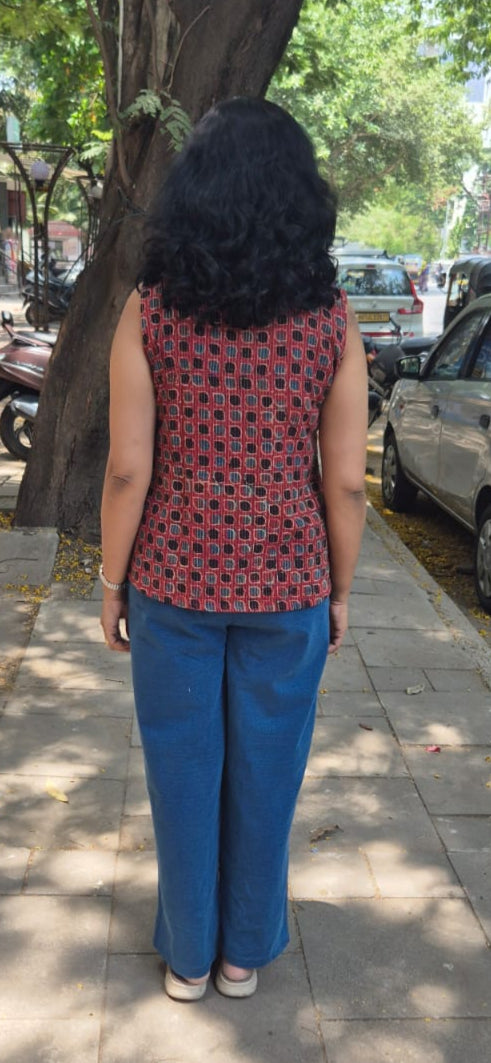 Maroon Hand block Kantha Cotton Short Top