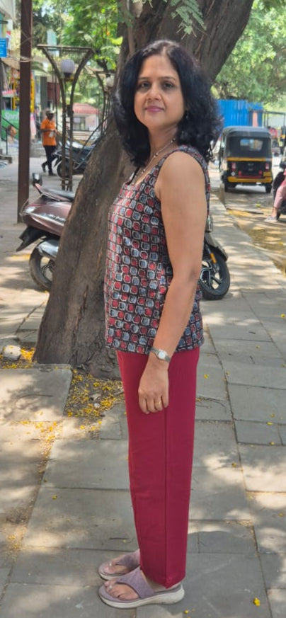 Black Hand block Kantha Cotton Short Top
