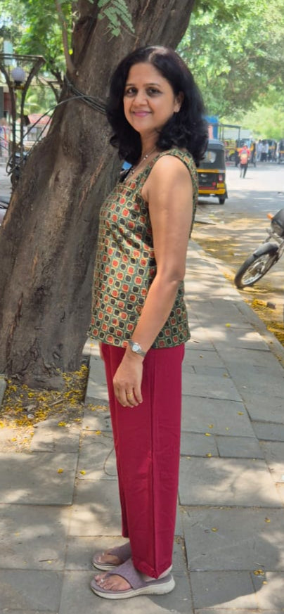 Bottle Green Hand block Kantha Cotton Short Top