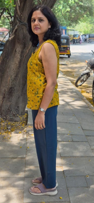 Mustard Yellow Hand block Kantha Cotton Short Top