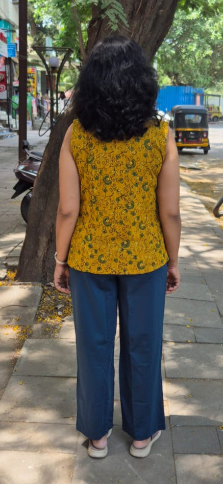 Mustard Yellow Hand block Kantha Cotton Short Top