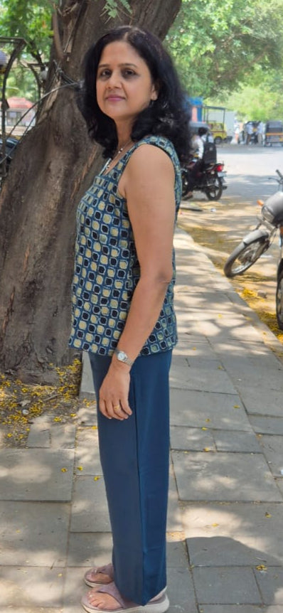 Nevy Blue Hand block Kantha Cotton Short Top