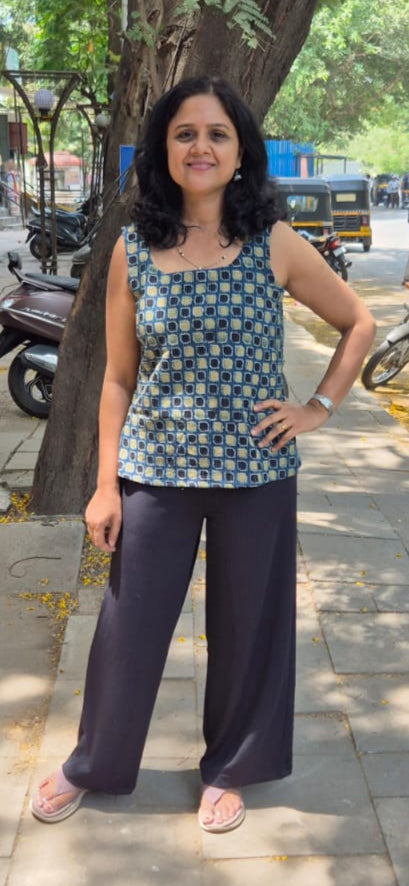 Nevy Blue Hand block Kantha Cotton Short Top