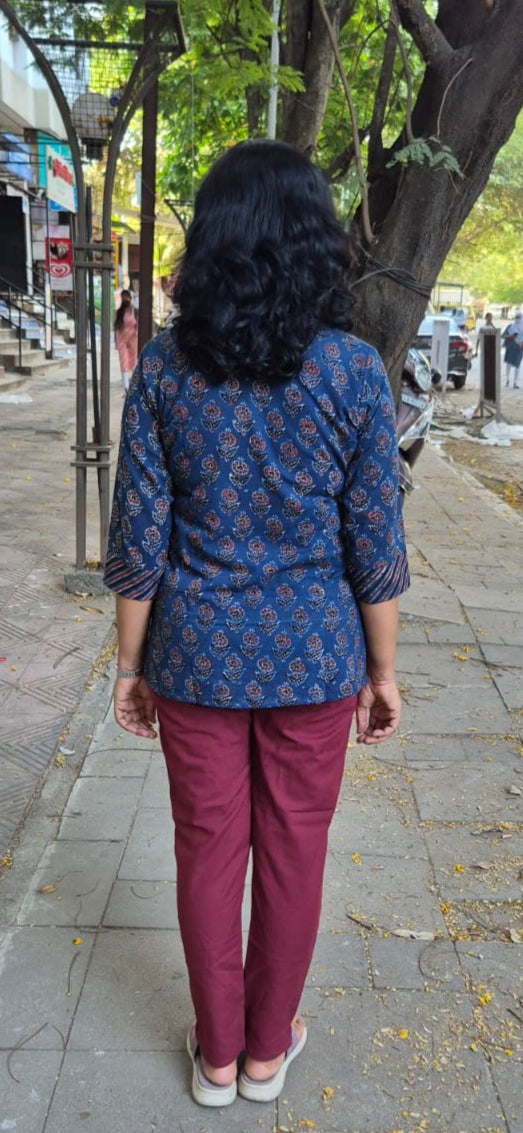 Blue Ajrakh Cotton Short Top