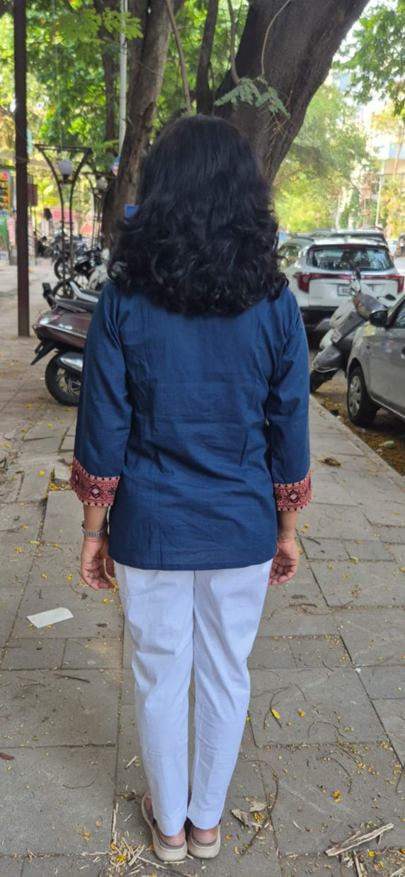 Blue  Pure Cotton Ajrakh Short Top