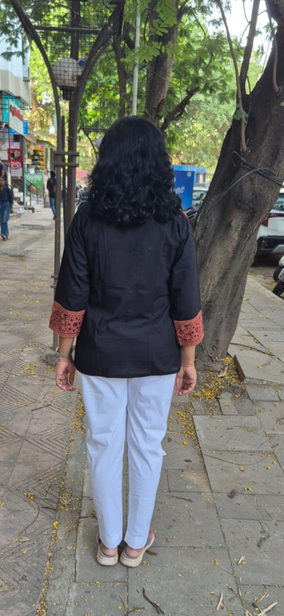 Black Pure Cotton Ajrakh Short Top