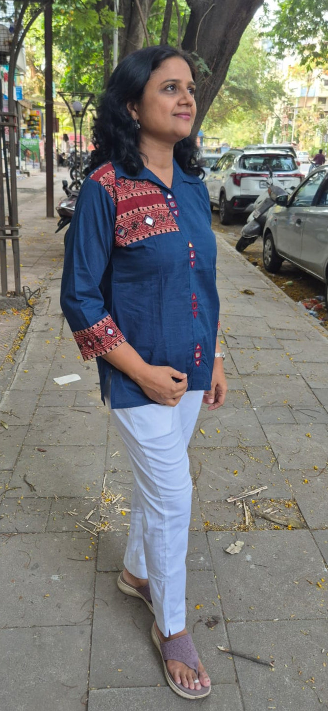 Blue  Pure Cotton Ajrakh Short Top
