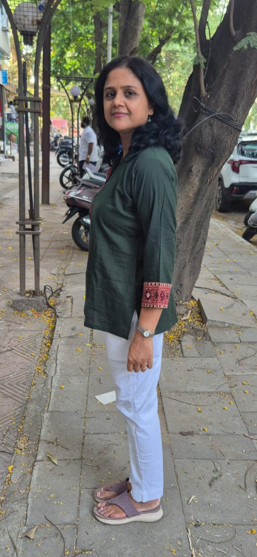 Bottle Green Pure Cotton Ajrakh Short Top