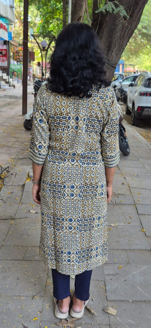 Off White Ajrakh  Cotton Kurta