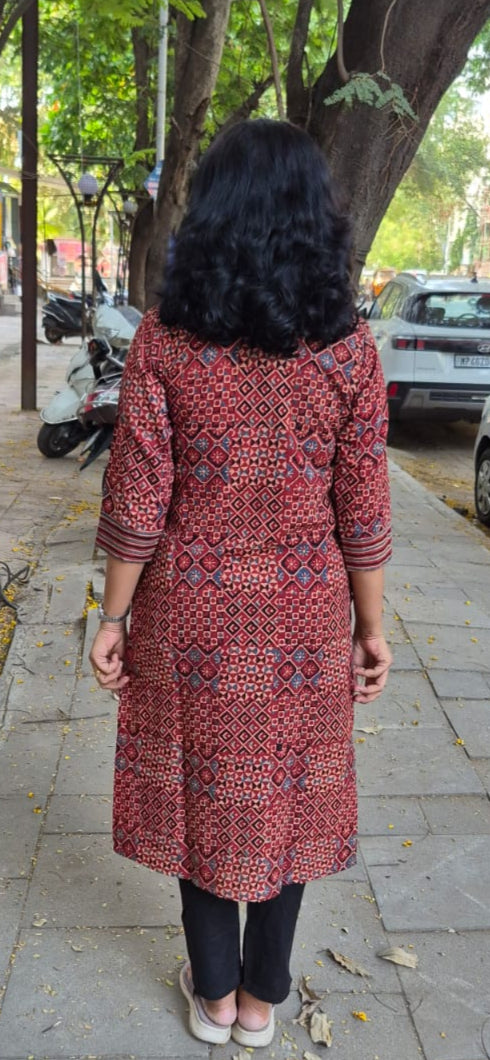 Maroon Ajrakh Cotton Kurta