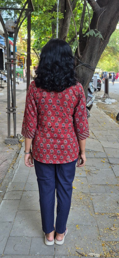 Maroon Ajrakh Cotton Short Top