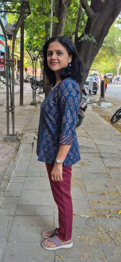 Blue Ajrakh Cotton Short Top