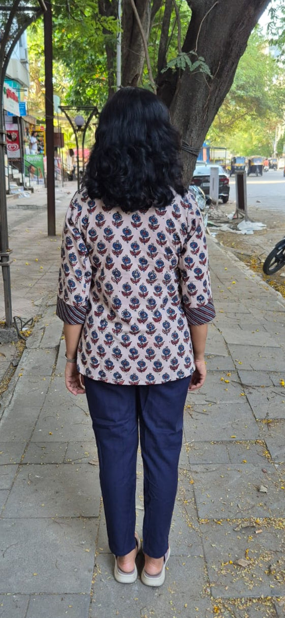 Off White Ajrakh Cotton Short Top