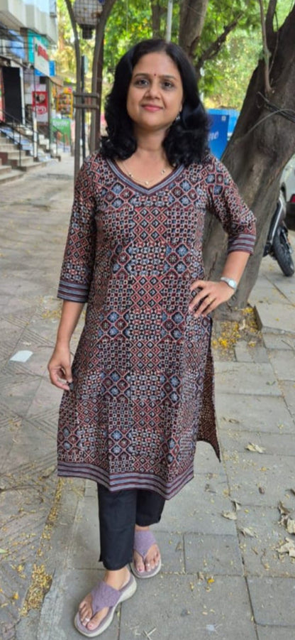 Black Ajrakh Cotton Kurta