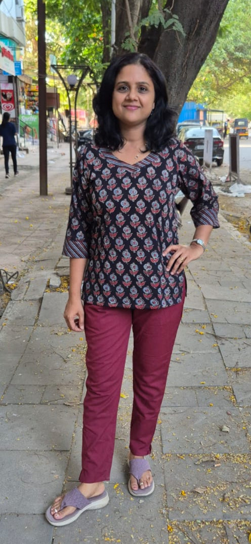 Black Ajrakh Cotton Short Top