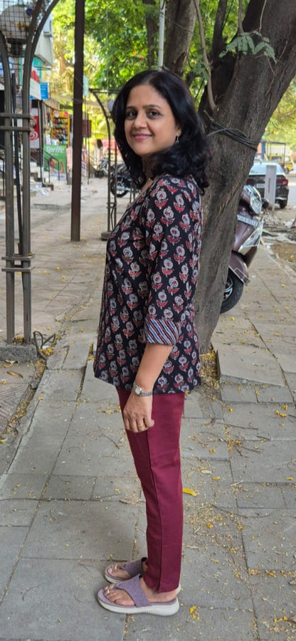 Black Ajrakh Cotton Short Top