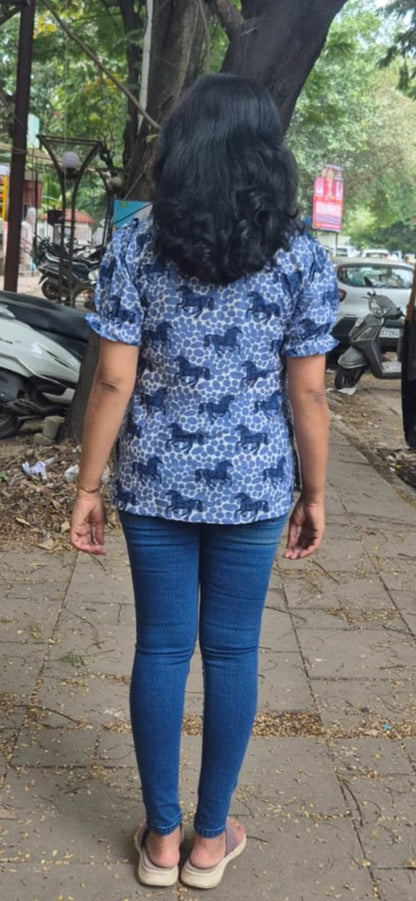 Blue  Pure Cotton Short Top