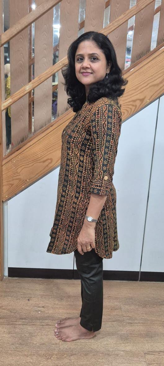 Bottle Green Ajrakh Knee Length Kurta