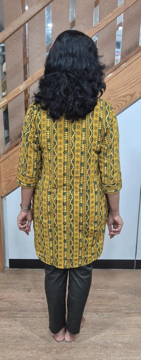 Mustard Yellow Ajrakh Knee Length Kurta