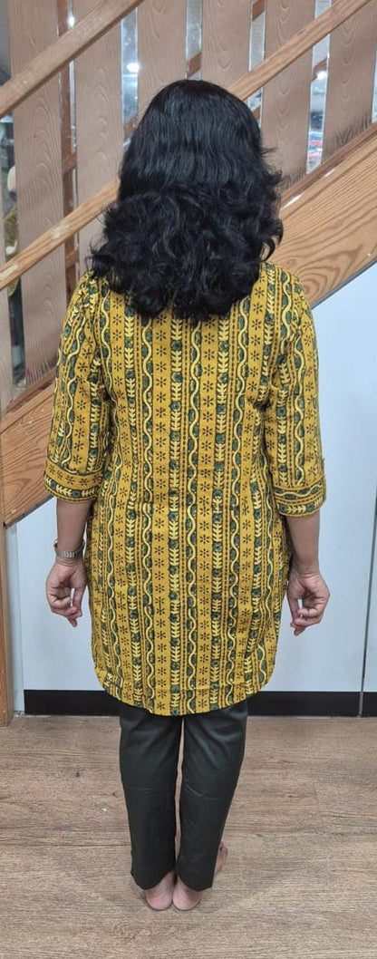Mustard Yellow Ajrakh Knee Length Kurta