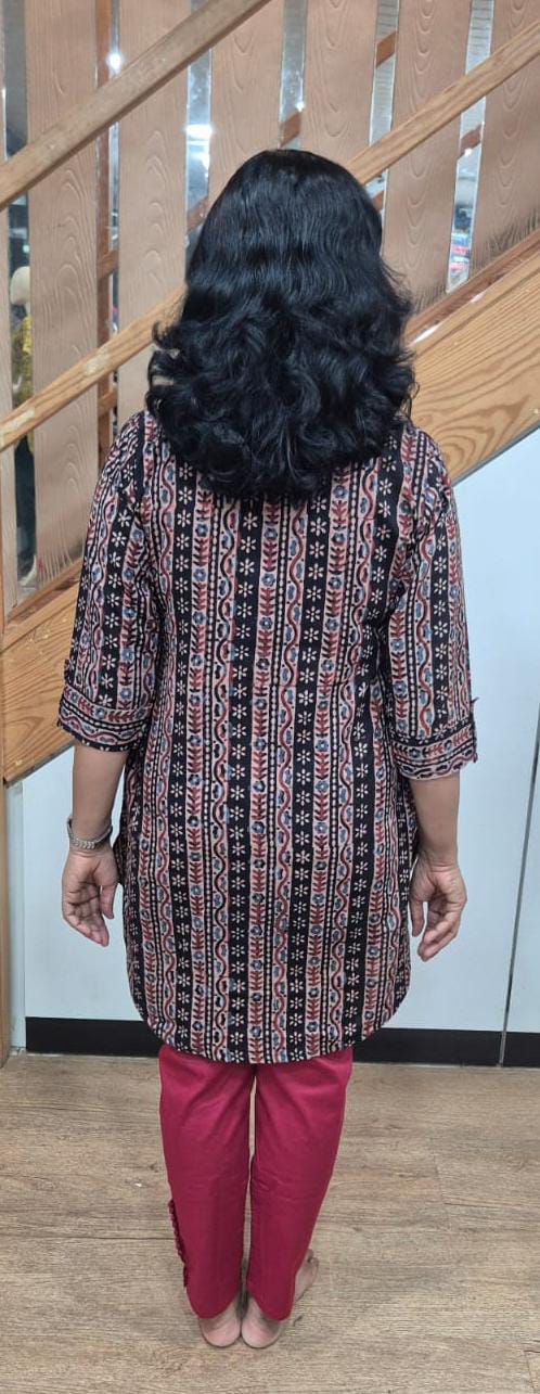 Black Ajrakh Knee Length Kurta