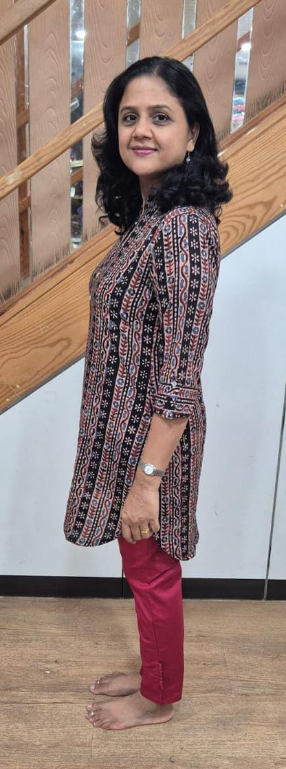 Black Ajrakh Knee Length Kurta
