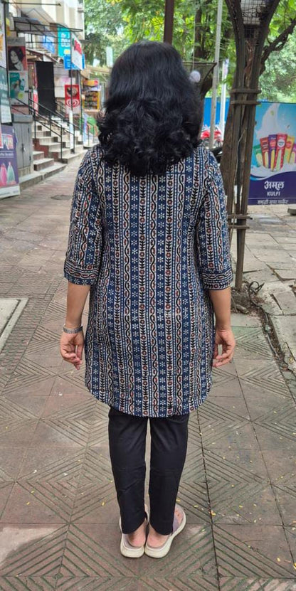 Indigo Ajrakh Knee Length Kurta