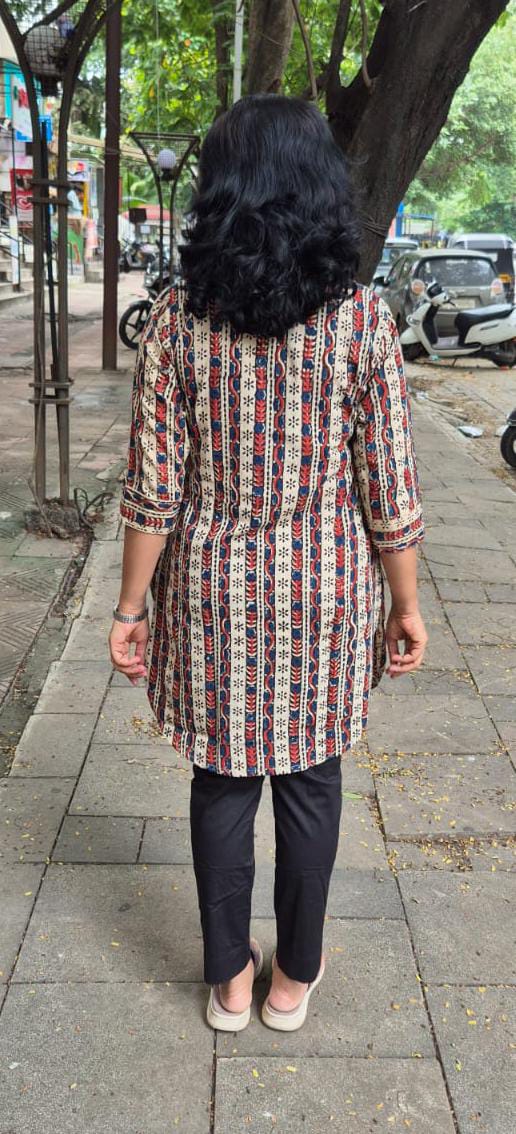 Off White Ajrakh Knee Length Kurta