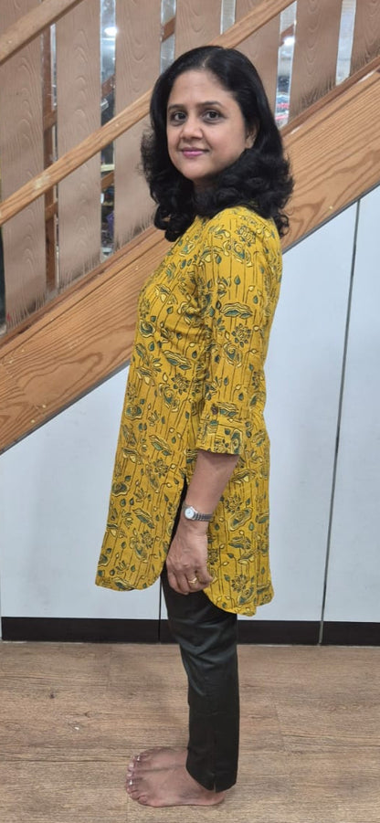 Mustard Yellow Ajrakh Knee Length Kurta
