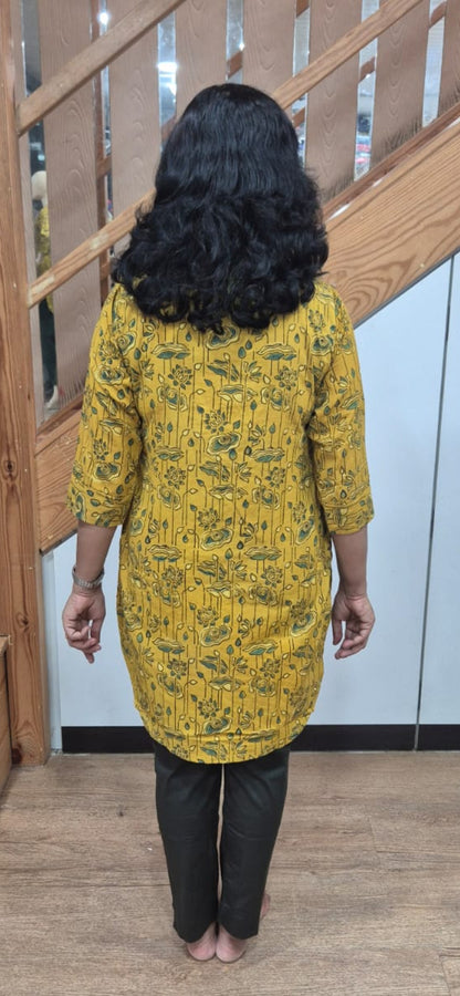 Mustard Yellow Ajrakh Knee Length Kurta