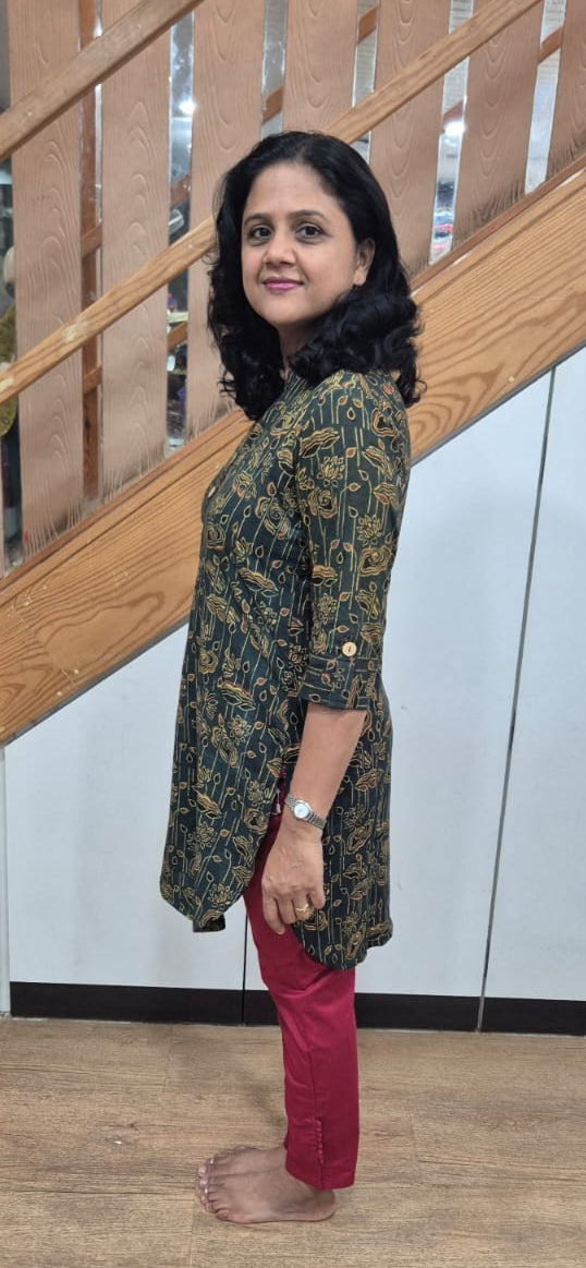 Bottle Green Ajrakh Knee Length Kurta