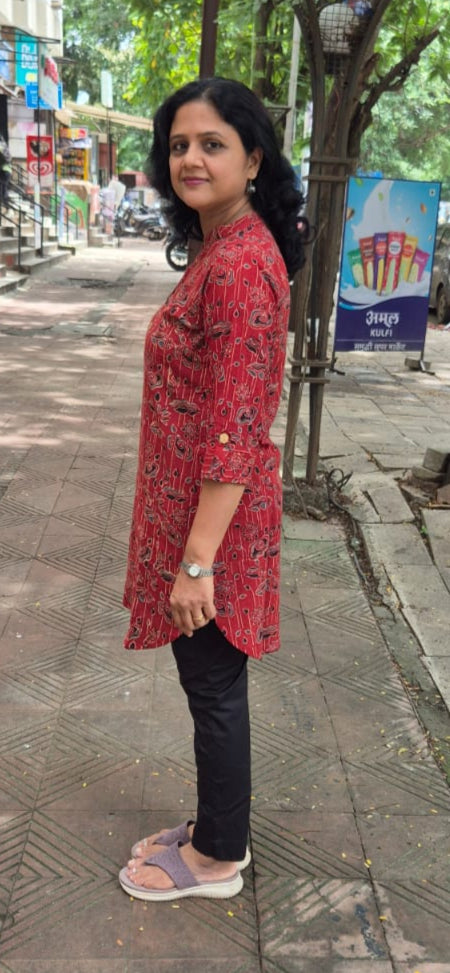 Maroon Ajrakh Knee Length Kurta