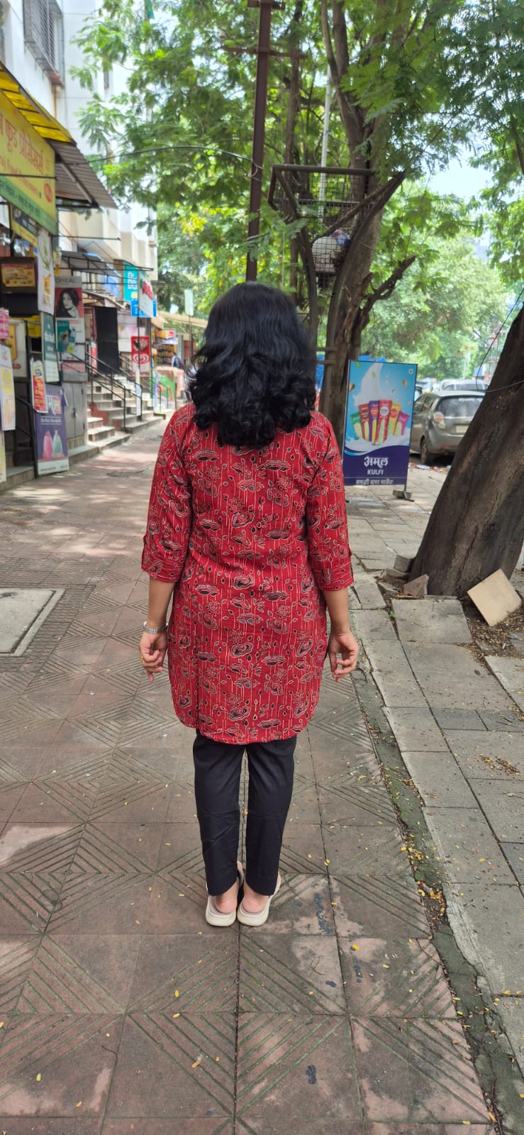 Maroon Ajrakh Knee Length Kurta