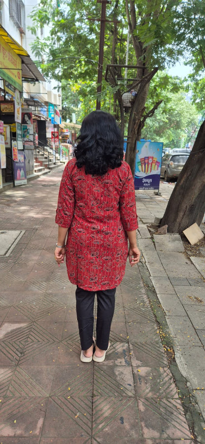Maroon Ajrakh Knee Length Kurta