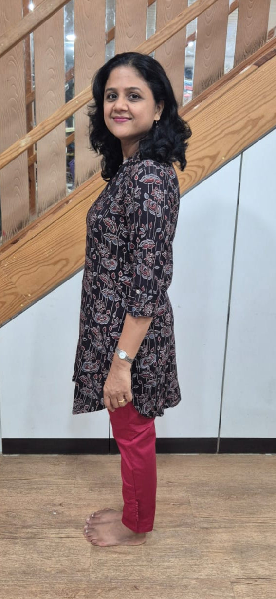 Black Ajrakh Knee Length Kurta